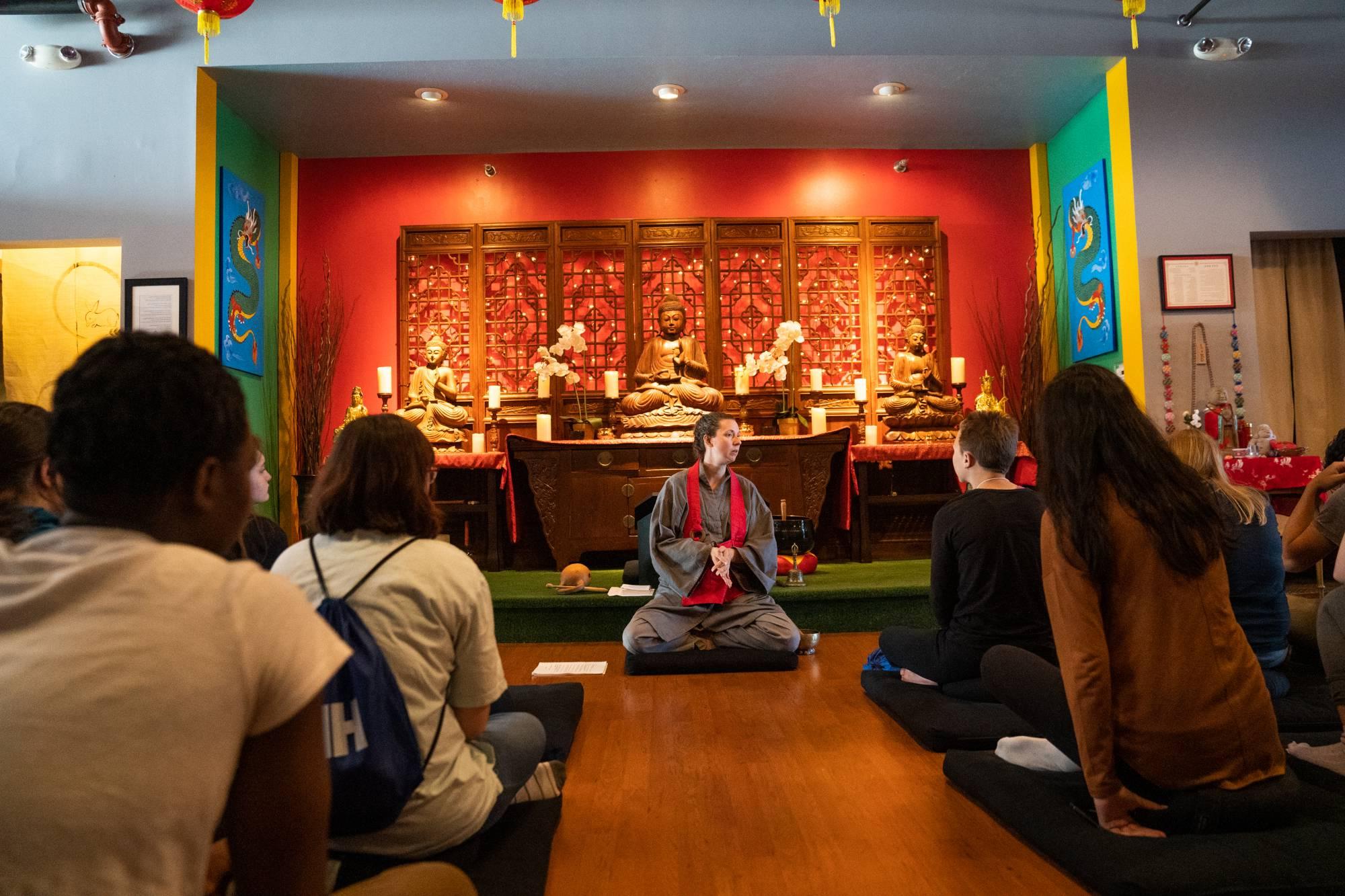 Students at Buddhist temple